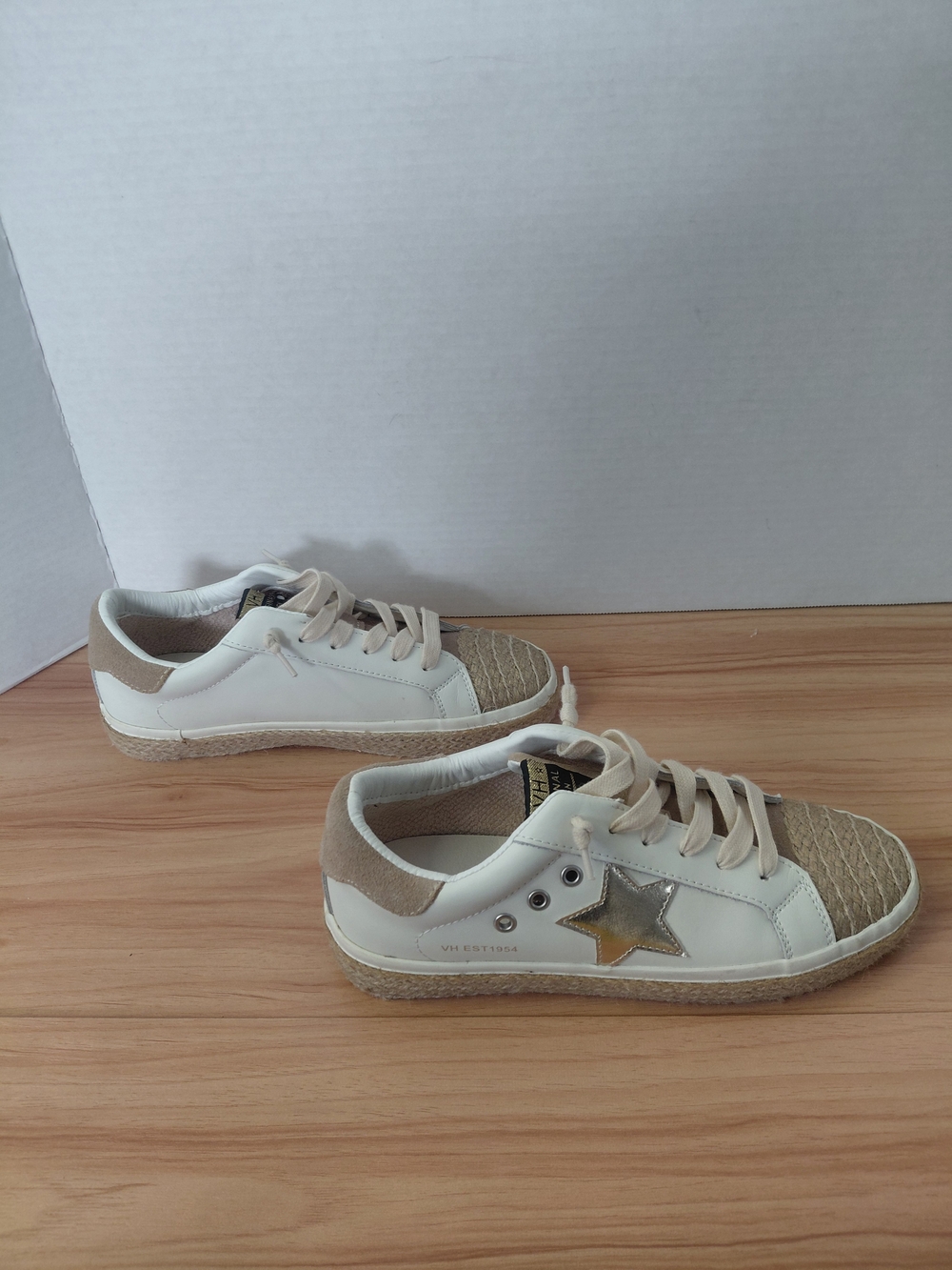 Vintage Havana White Sneakers with Gold Star and Tan Accents